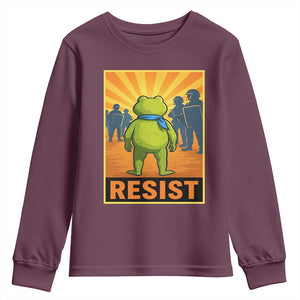 Resist Frog Graphic Youth Sweatshirt Protest Stand Against Fascism TS02 Maroon Print Your Wear