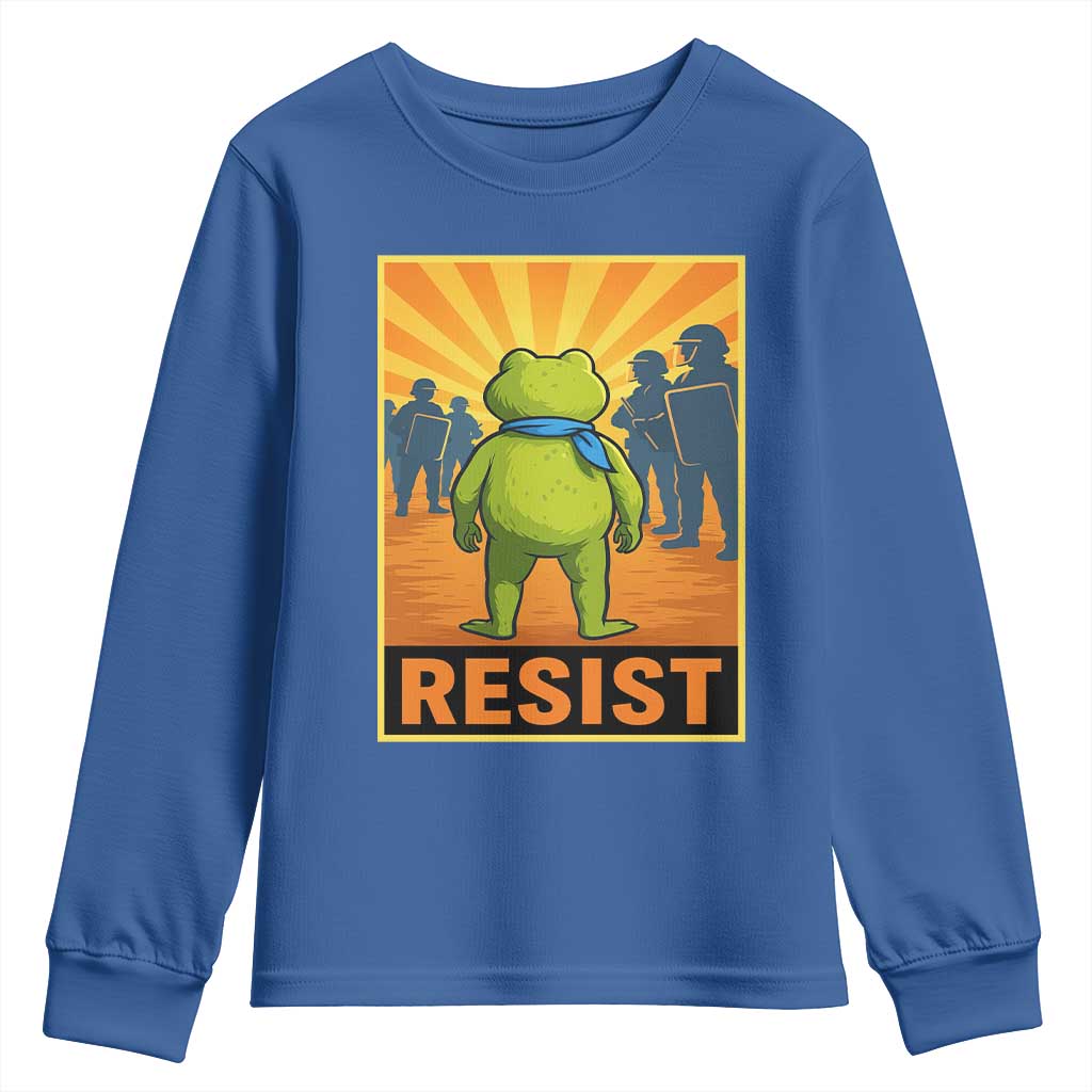 Resist Frog Graphic Youth Sweatshirt Protest Stand Against Fascism TS02 Royal Blue Print Your Wear