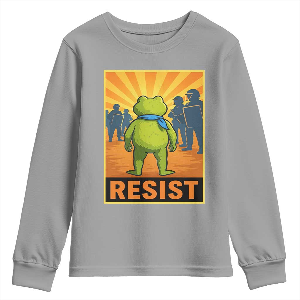 Resist Frog Graphic Youth Sweatshirt Protest Stand Against Fascism TS02 Sport Gray Print Your Wear