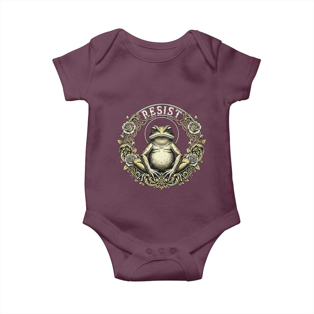 Zen Frog Resist Baby Onesie Sacred Resistance Protest Ornate Style Graphic TS02 Maroon Print Your Wear