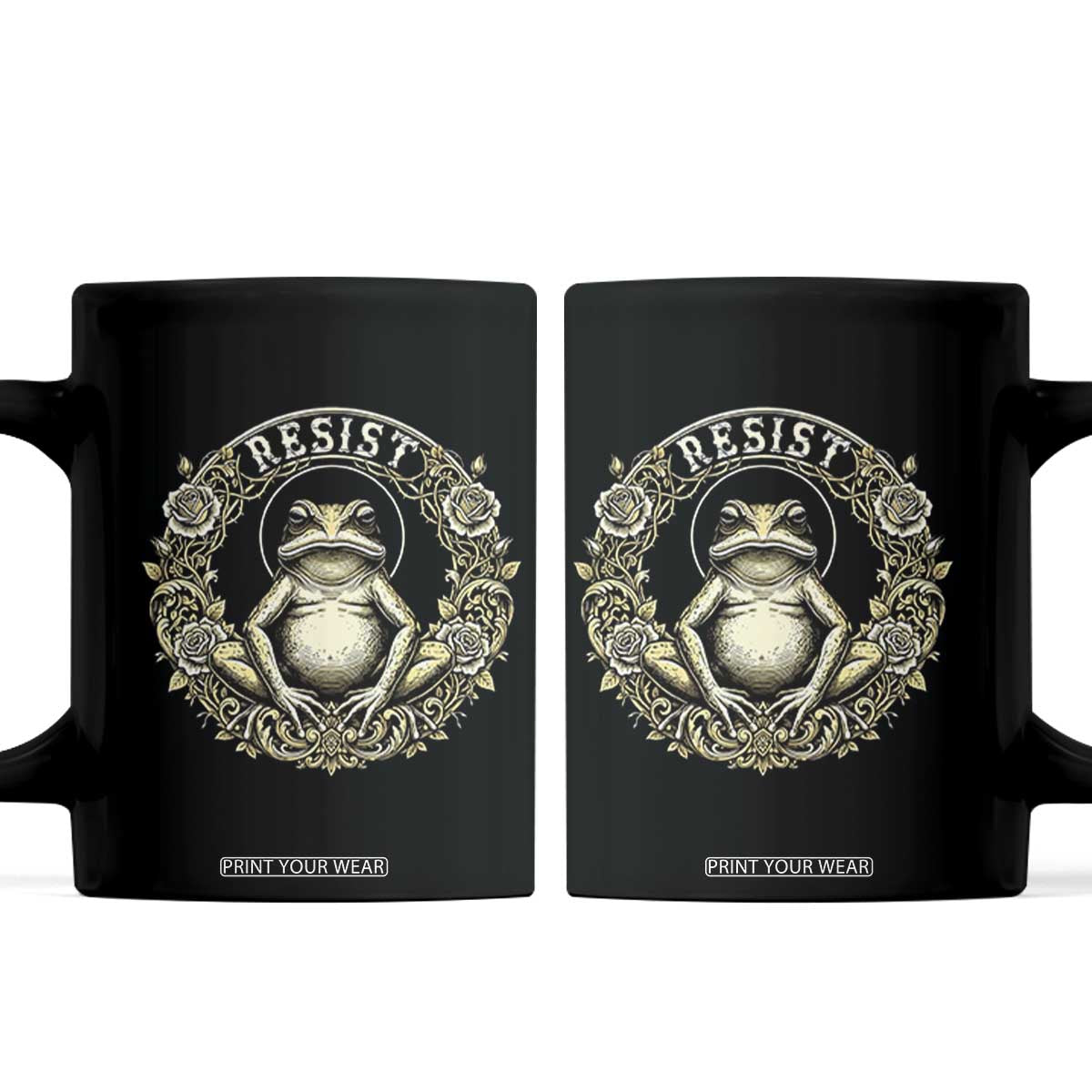 Zen Frog Resist Coffee Mug Sacred Resistance Protest Ornate Style Graphic TS02 Black Print Your Wear
