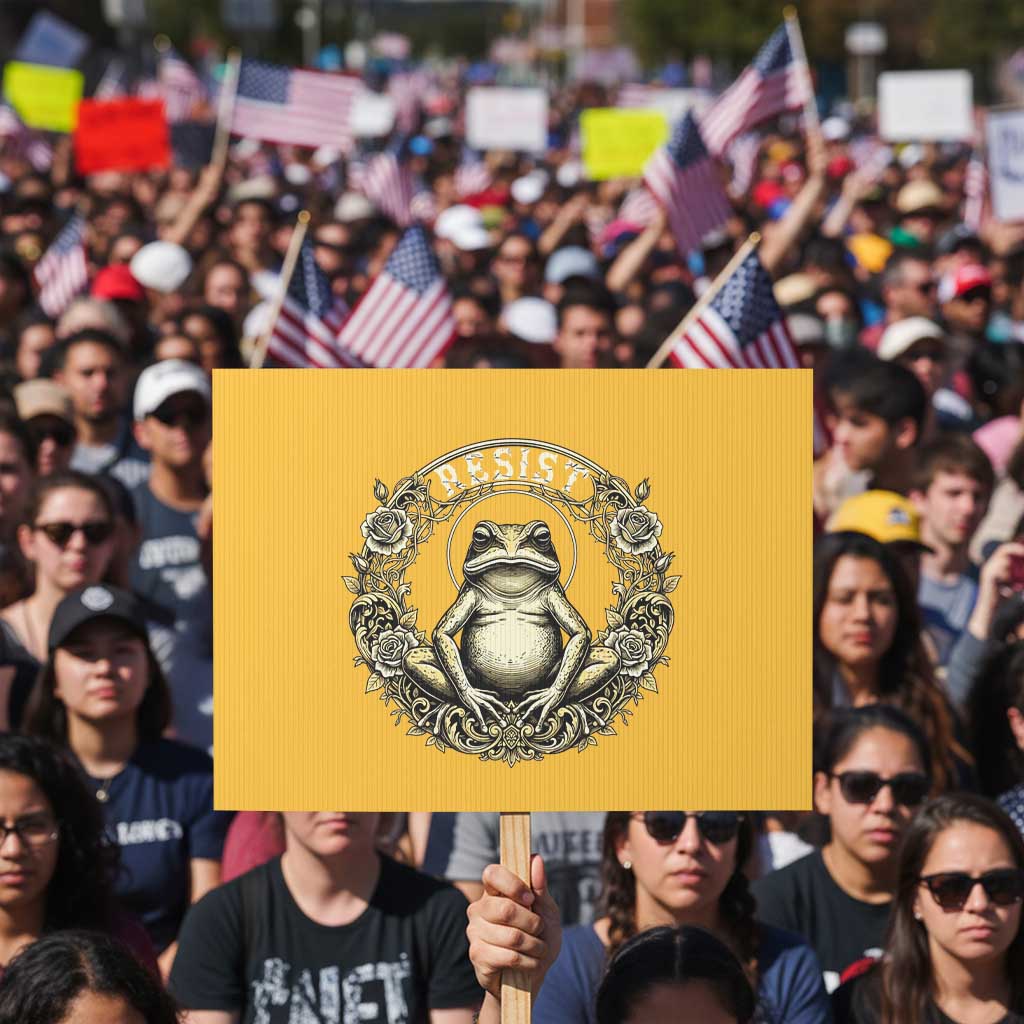 Zen Frog Resist Protest Sign Sacred Resistance Protest Ornate Style Graphic TS02 Horizontal 18
