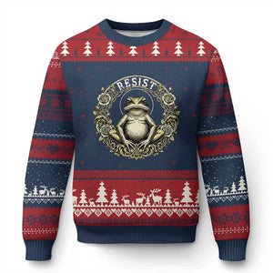 Zen Frog Resist Ugly Christmas Sweater Sacred Resistance Protest Ornate Style Graphic TS02 Navy Red Print Your Wear