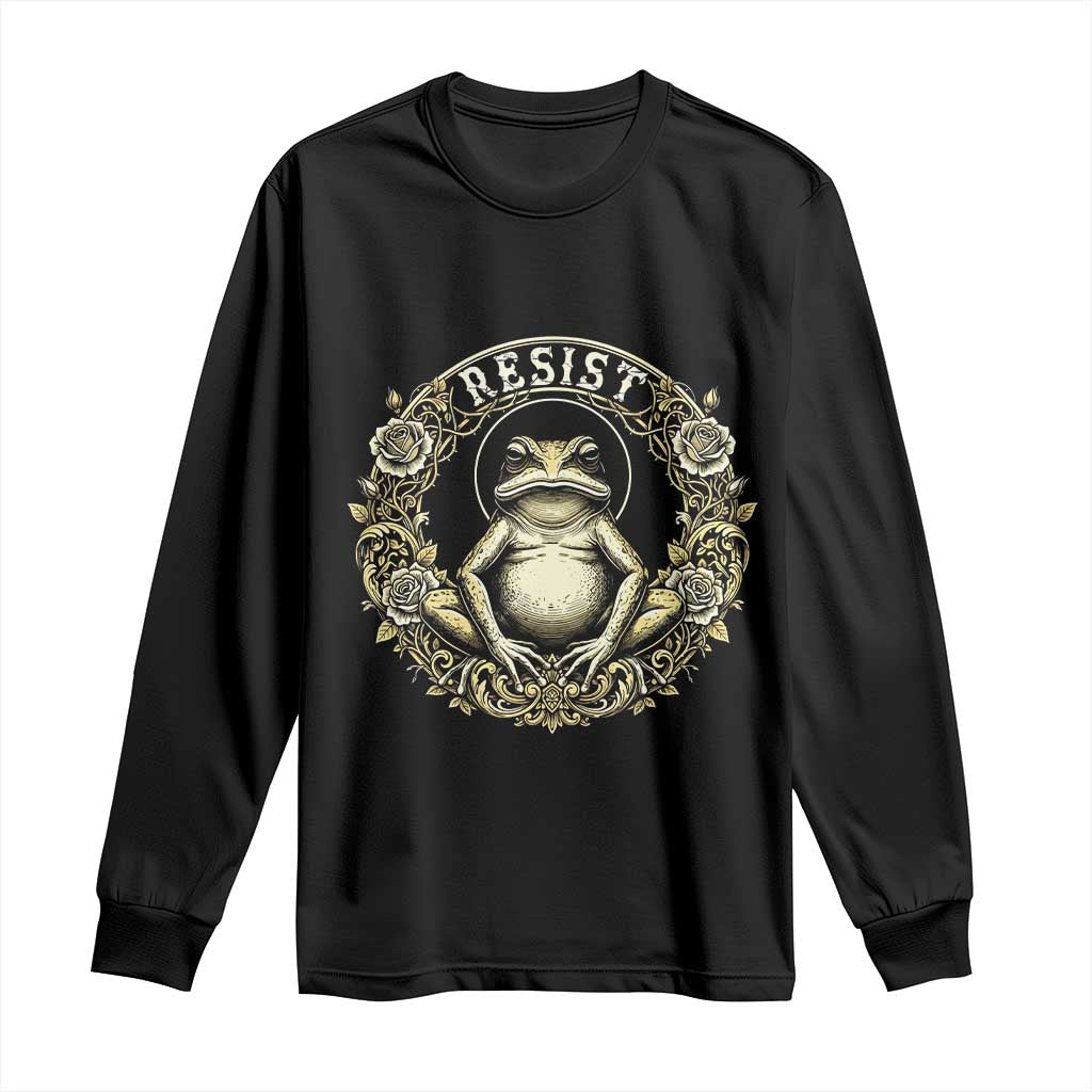 Zen Frog Resist Long Sleeve Shirt Sacred Resistance Protest Ornate Style Graphic TS02 Black Print Your Wear