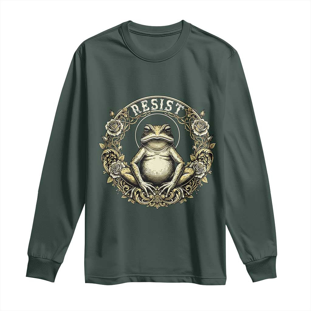 Zen Frog Resist Long Sleeve Shirt Sacred Resistance Protest Ornate Style Graphic TS02 Dark Forest Green Print Your Wear
