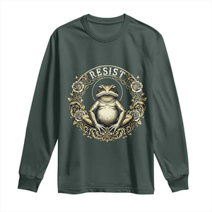 Zen Frog Resist Long Sleeve Shirt Sacred Resistance Protest Ornate Style Graphic TS02 Dark Forest Green Print Your Wear