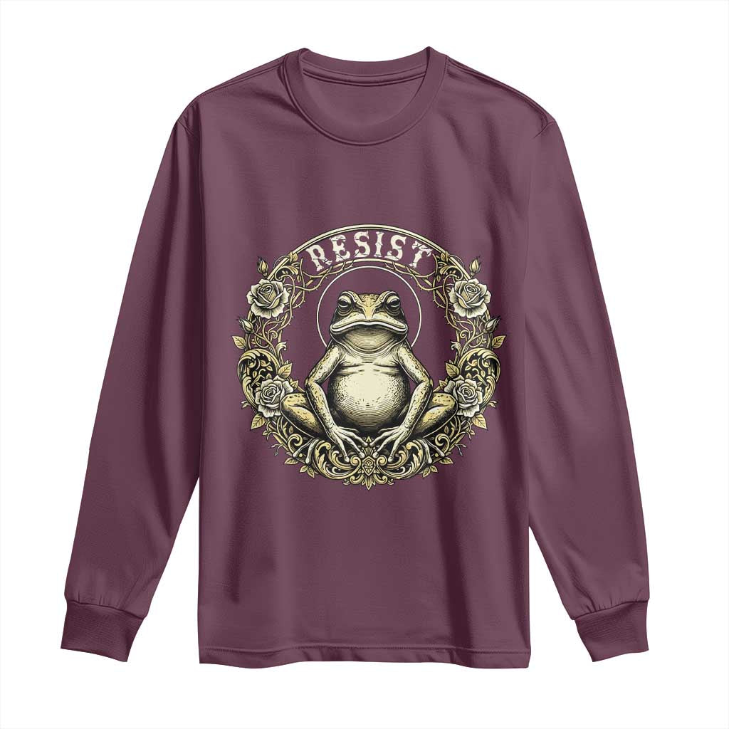 Zen Frog Resist Long Sleeve Shirt Sacred Resistance Protest Ornate Style Graphic TS02 Maroon Print Your Wear