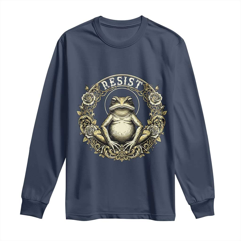 Zen Frog Resist Long Sleeve Shirt Sacred Resistance Protest Ornate Style Graphic TS02 Navy Print Your Wear