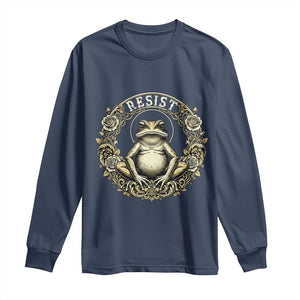 Zen Frog Resist Long Sleeve Shirt Sacred Resistance Protest Ornate Style Graphic TS02 Navy Print Your Wear