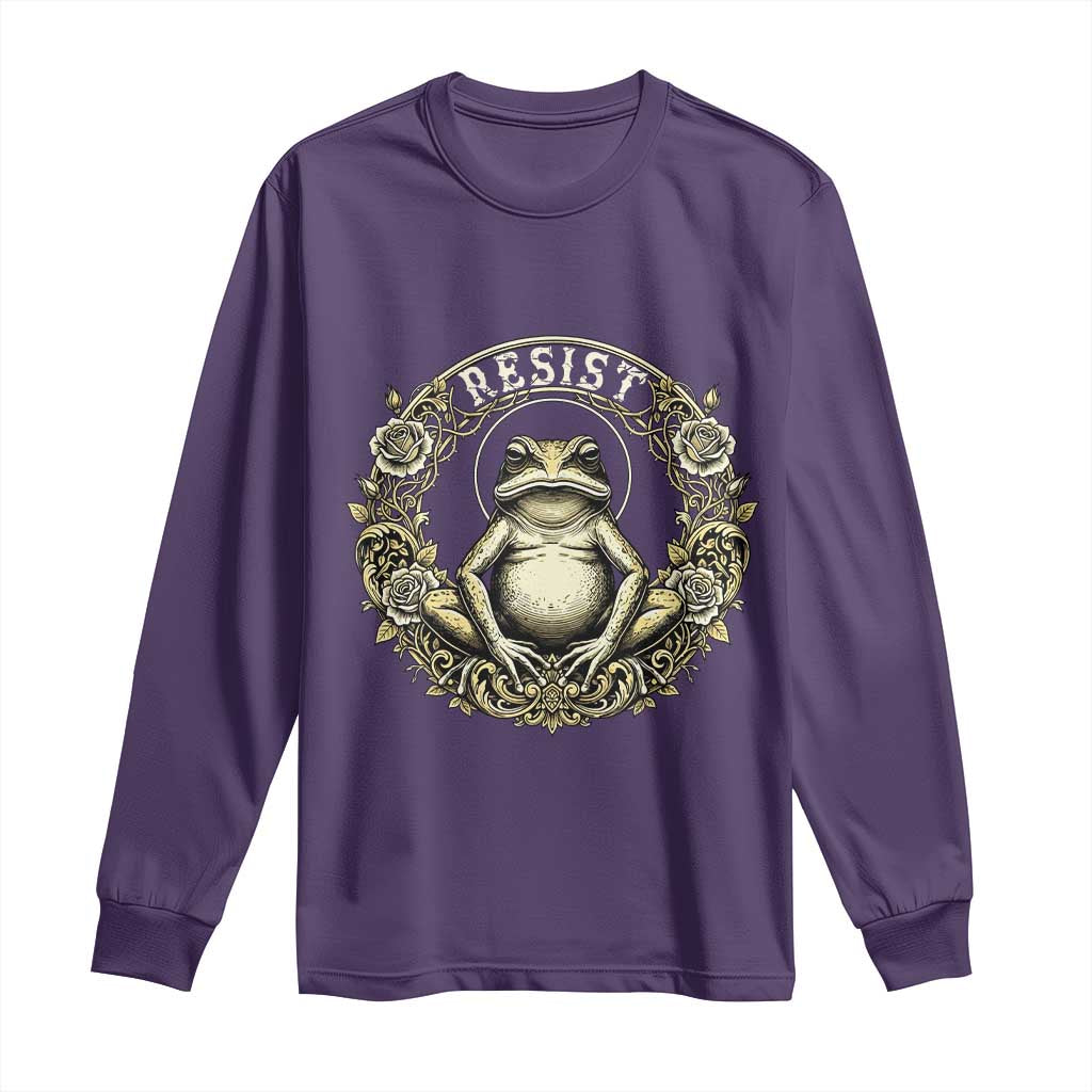 Zen Frog Resist Long Sleeve Shirt Sacred Resistance Protest Ornate Style Graphic TS02 Purple Print Your Wear