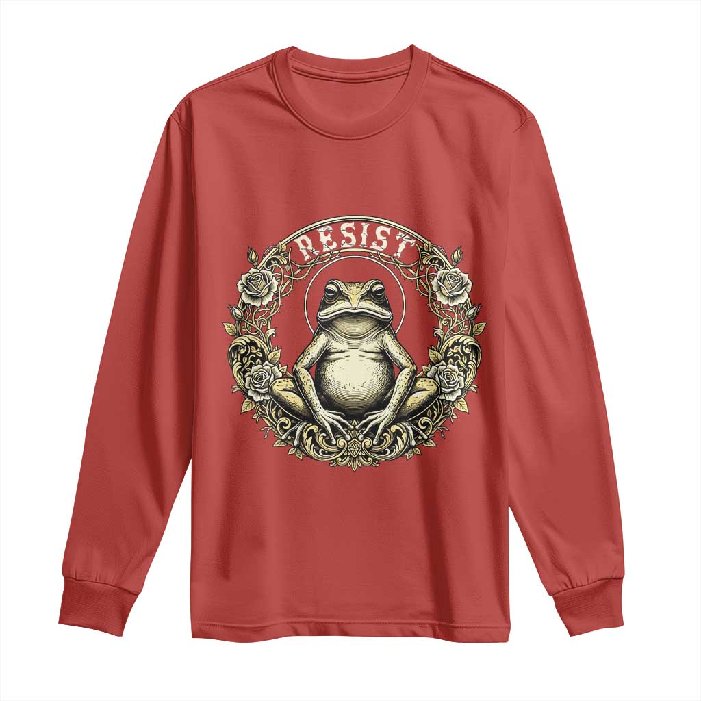 Zen Frog Resist Long Sleeve Shirt Sacred Resistance Protest Ornate Style Graphic TS02 Red Print Your Wear