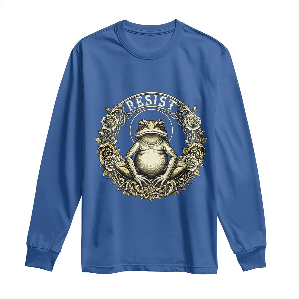 Zen Frog Resist Long Sleeve Shirt Sacred Resistance Protest Ornate Style Graphic TS02 Royal Blue Print Your Wear