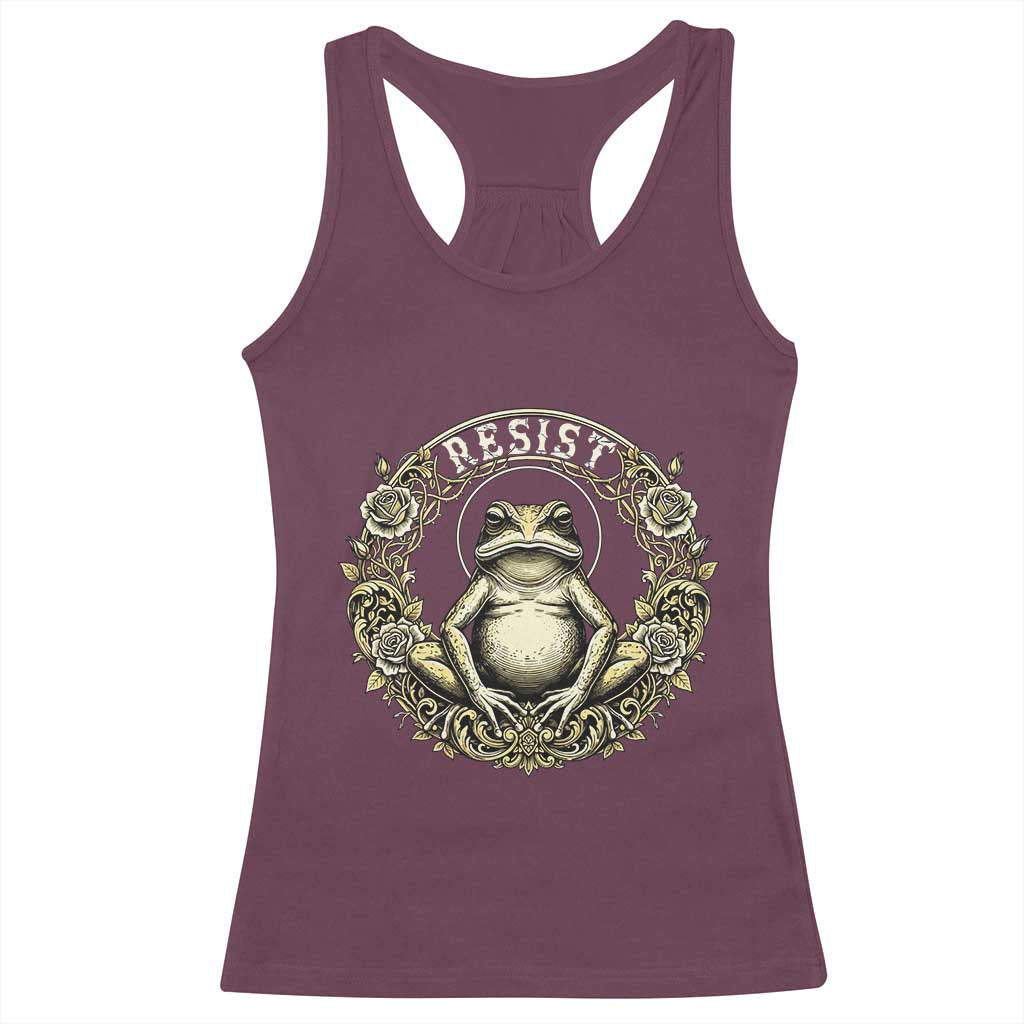 Zen Frog Resist Racerback Tank Top Sacred Resistance Protest Ornate Style Graphic TS02 Maroon Print Your Wear