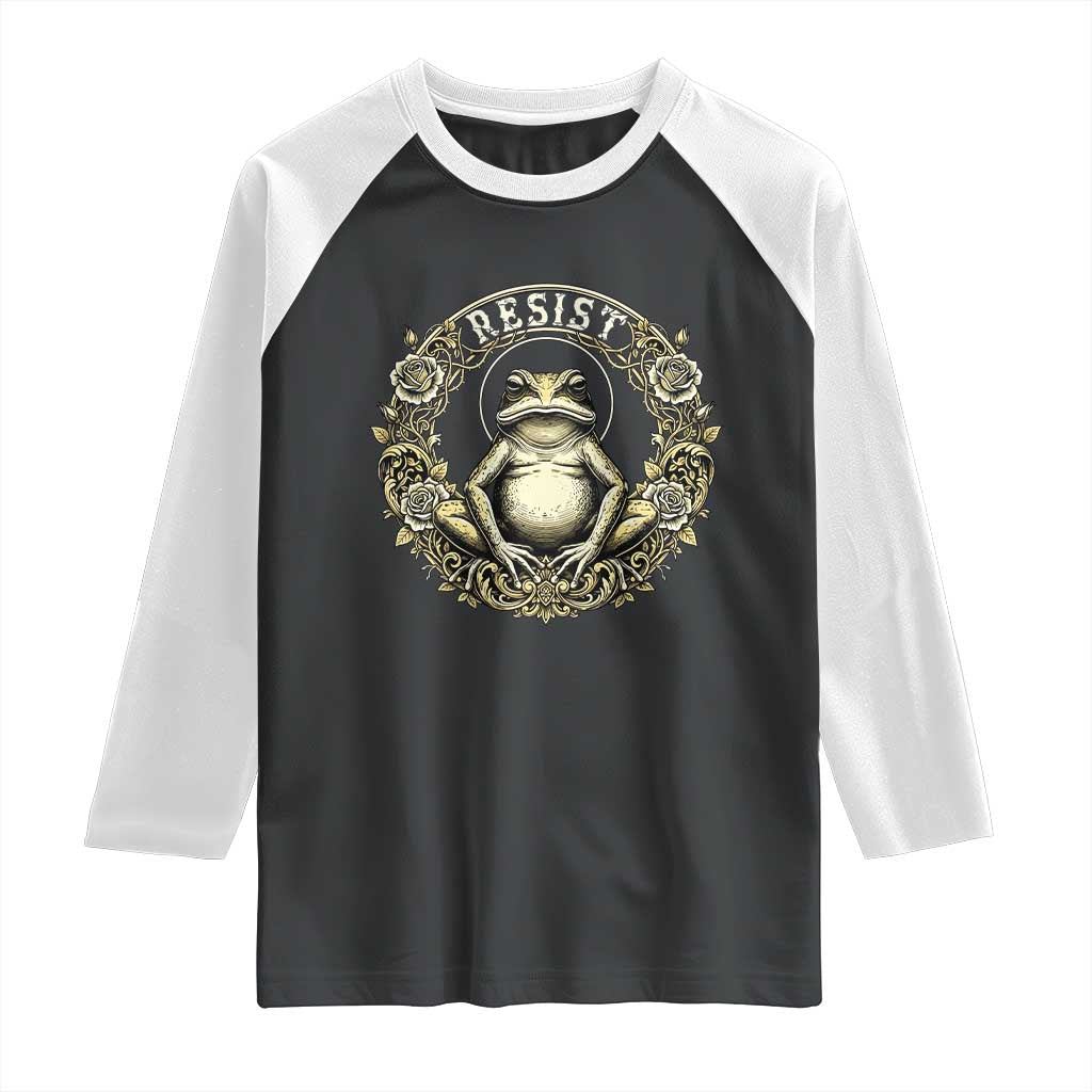 Zen Frog Resist Raglan Shirt Sacred Resistance Protest Ornate Style Graphic TS02 Black White Print Your Wear