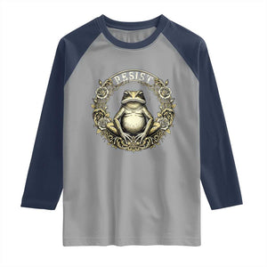 Zen Frog Resist Raglan Shirt Sacred Resistance Protest Ornate Style Graphic TS02 Sport Gray Navy Print Your Wear
