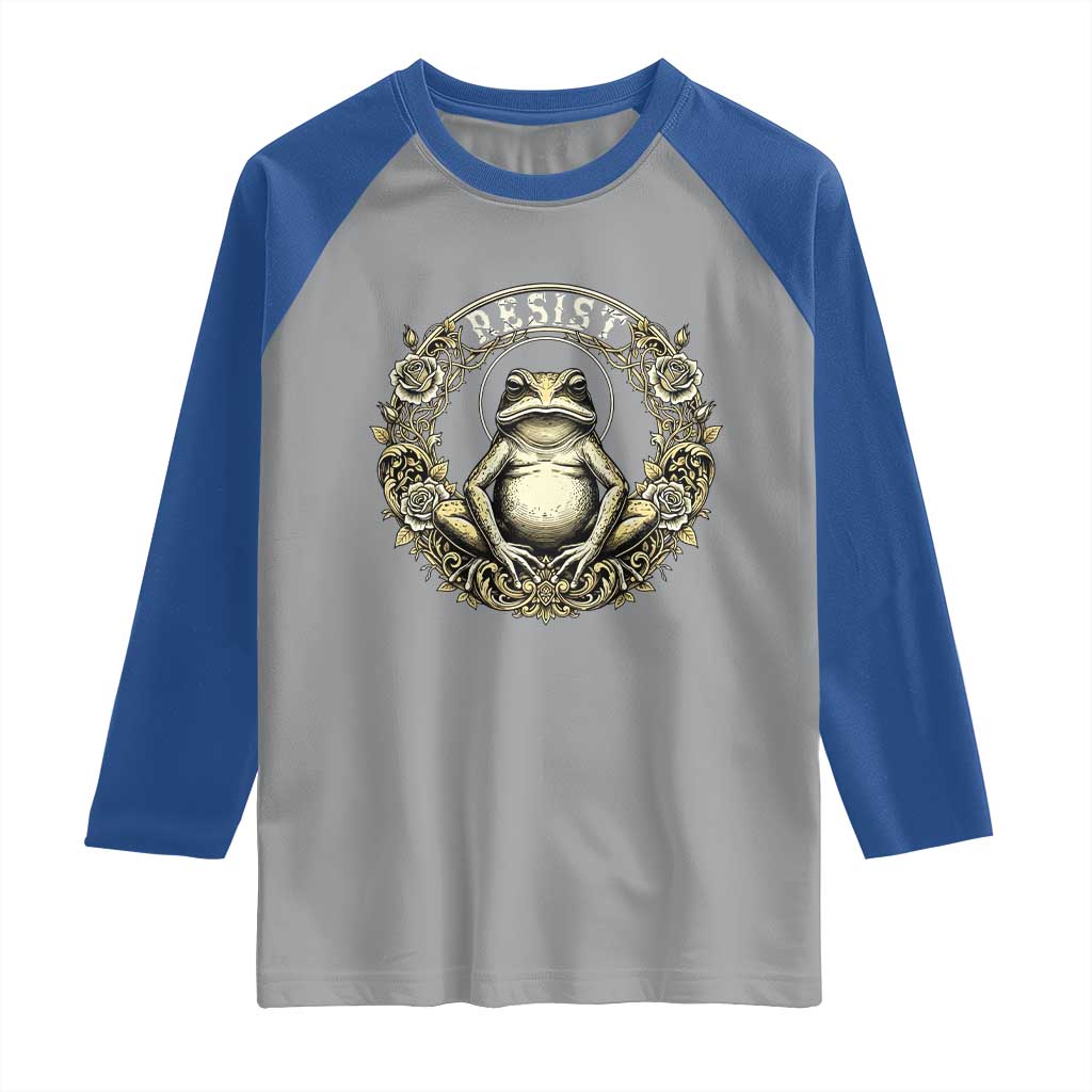 Zen Frog Resist Raglan Shirt Sacred Resistance Protest Ornate Style Graphic TS02 Sport Gray Royal Print Your Wear