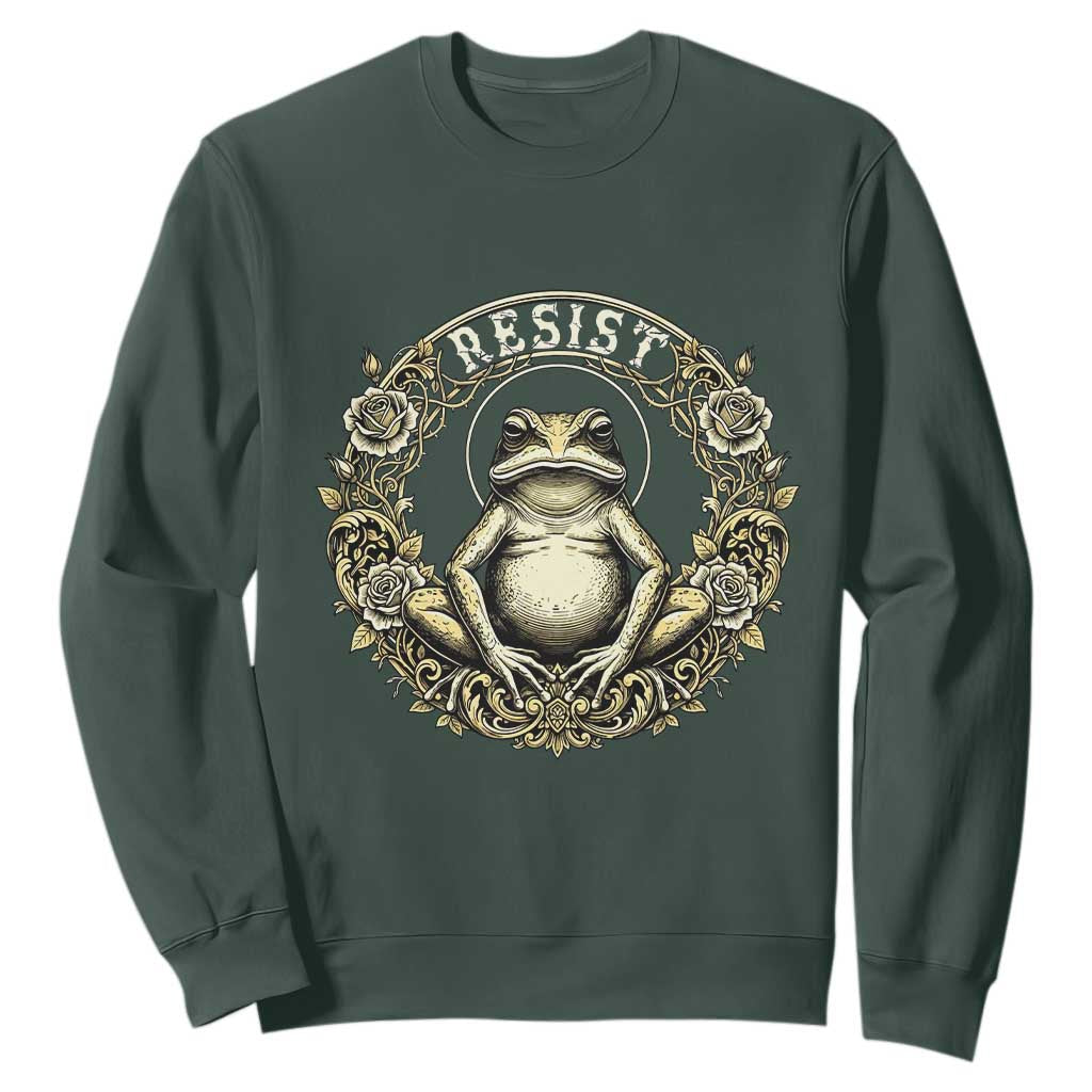 Zen Frog Resist Sweatshirt Sacred Resistance Protest Ornate Style Graphic TS02 Dark Forest Green Print Your Wear