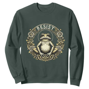 Zen Frog Resist Sweatshirt Sacred Resistance Protest Ornate Style Graphic TS02 Dark Forest Green Print Your Wear