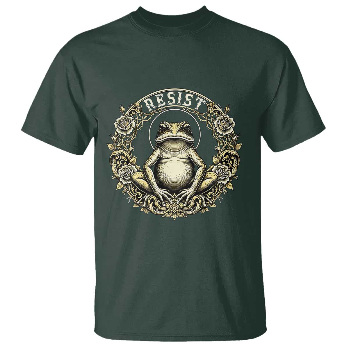 Zen Frog Resist T Shirt Sacred Resistance Protest Ornate Style Graphic TS02 Dark Forest Green Print Your Wear
