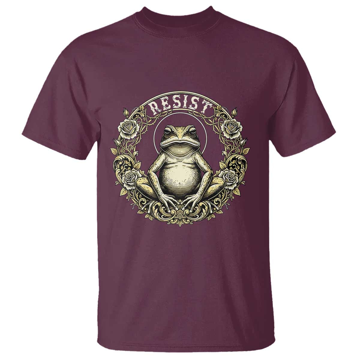 Zen Frog Resist T Shirt Sacred Resistance Protest Ornate Style Graphic TS02 Maroon Print Your Wear
