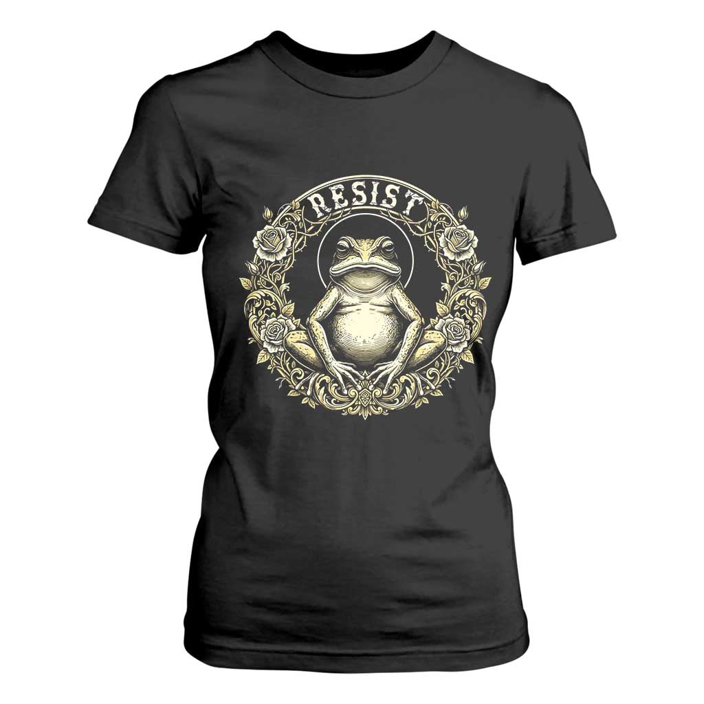 Zen Frog Resist T Shirt For Women Sacred Resistance Protest Ornate Style Graphic TS02 Black Print Your Wear