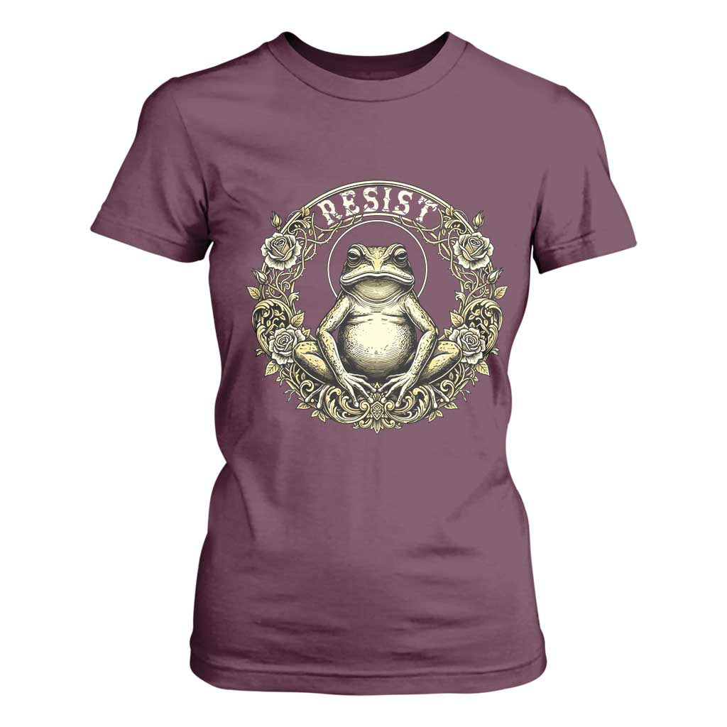 Zen Frog Resist T Shirt For Women Sacred Resistance Protest Ornate Style Graphic TS02 Maroon Print Your Wear