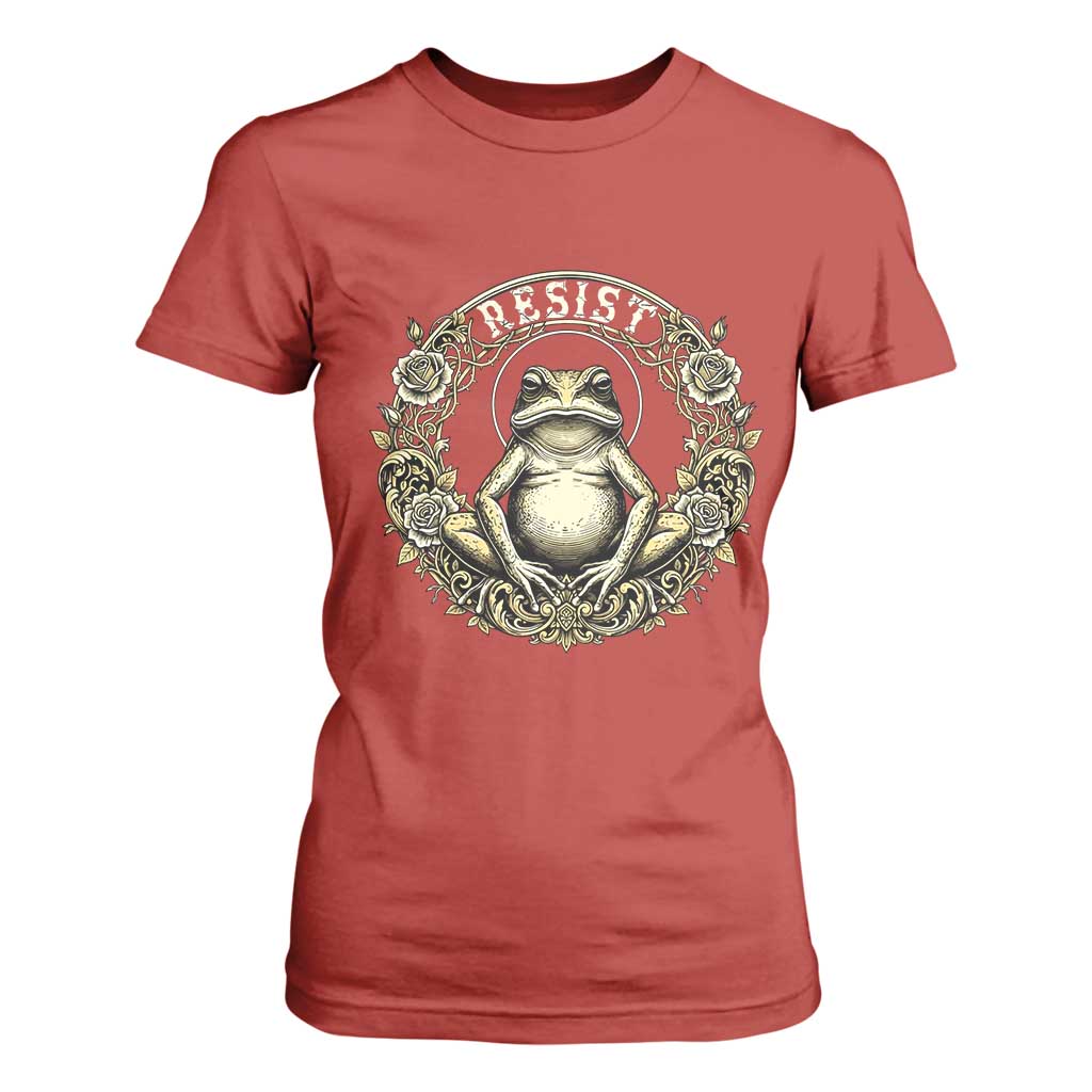 Zen Frog Resist T Shirt For Women Sacred Resistance Protest Ornate Style Graphic TS02 Red Print Your Wear