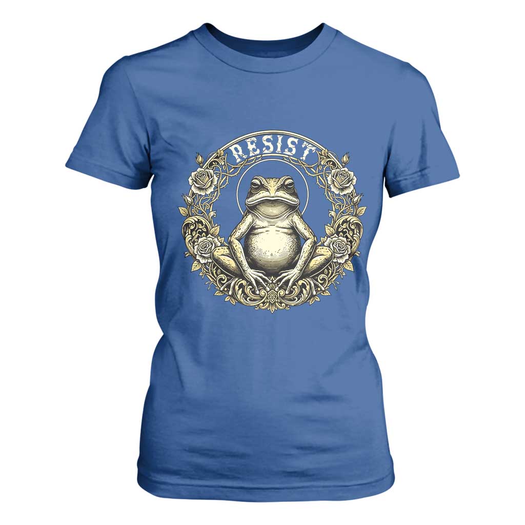 Zen Frog Resist T Shirt For Women Sacred Resistance Protest Ornate Style Graphic TS02 Royal Blue Print Your Wear