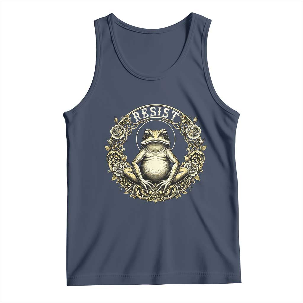 Zen Frog Resist Tank Top Sacred Resistance Protest Ornate Style Graphic TS02 Navy Print Your Wear