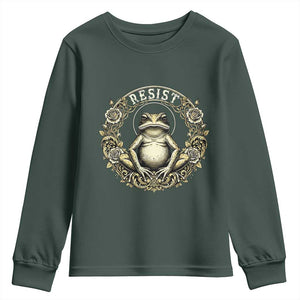 Zen Frog Resist Youth Sweatshirt Sacred Resistance Protest Ornate Style Graphic TS02 Dark Forest Green Print Your Wear