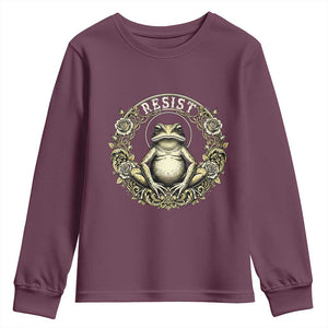 Zen Frog Resist Youth Sweatshirt Sacred Resistance Protest Ornate Style Graphic TS02 Maroon Print Your Wear