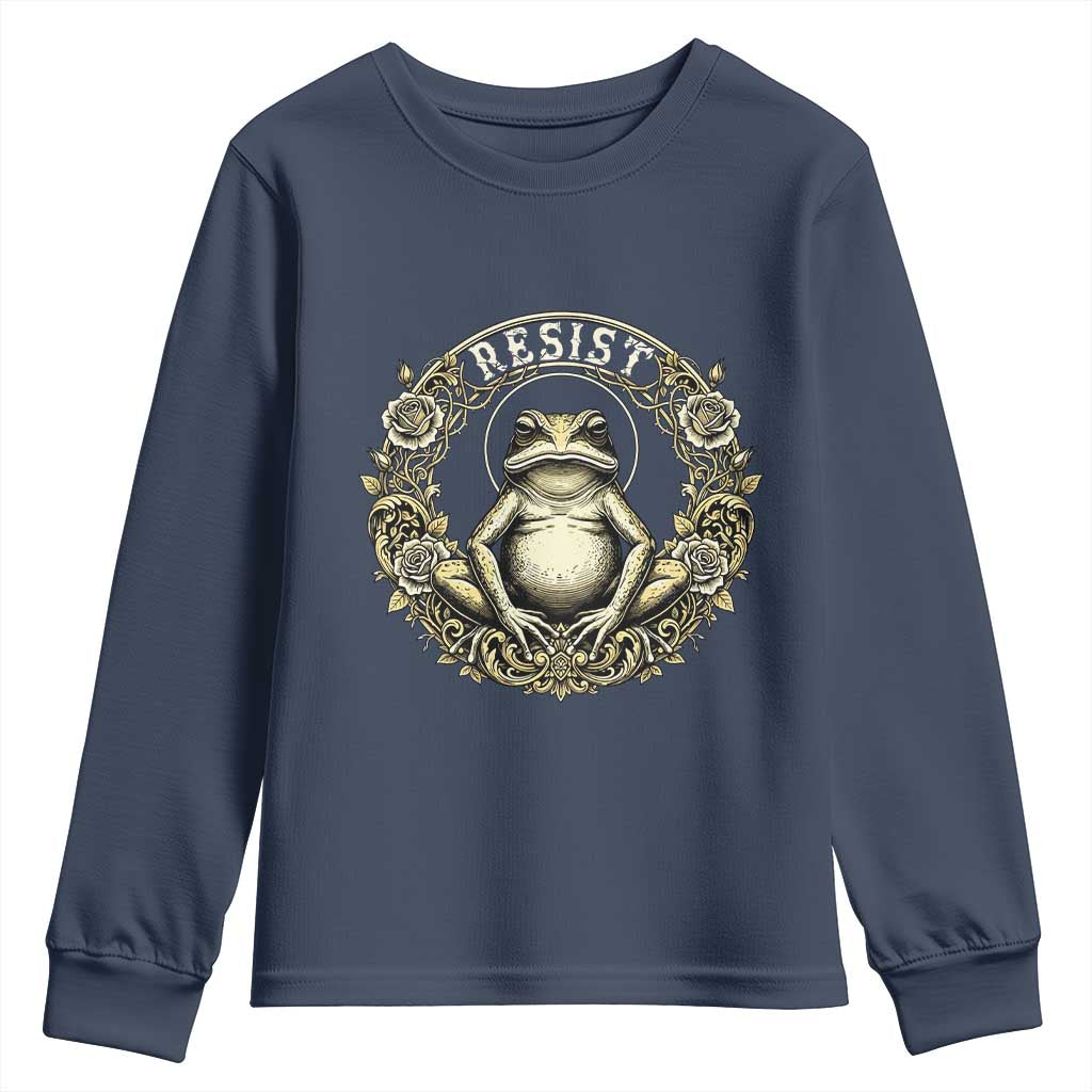 Zen Frog Resist Youth Sweatshirt Sacred Resistance Protest Ornate Style Graphic TS02 Navy Print Your Wear