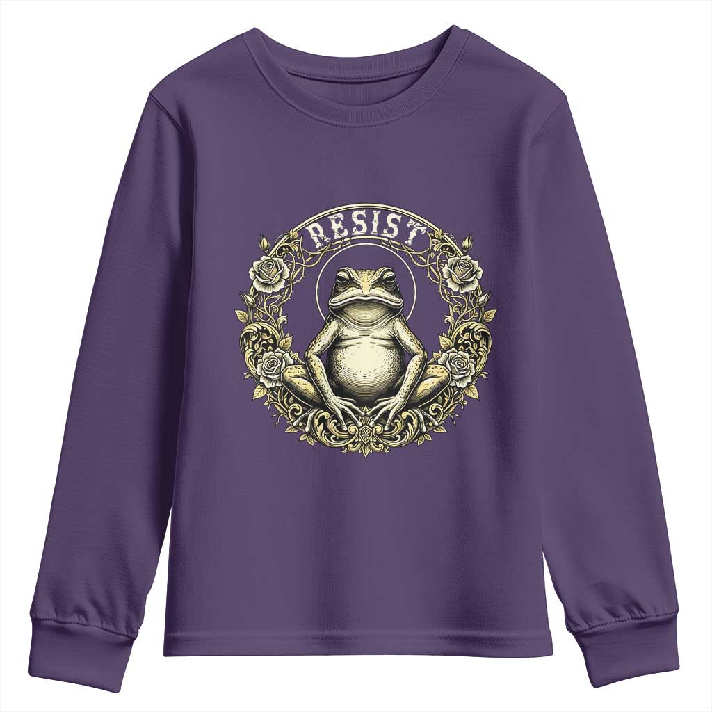 Zen Frog Resist Youth Sweatshirt Sacred Resistance Protest Ornate Style Graphic TS02 Purple Print Your Wear