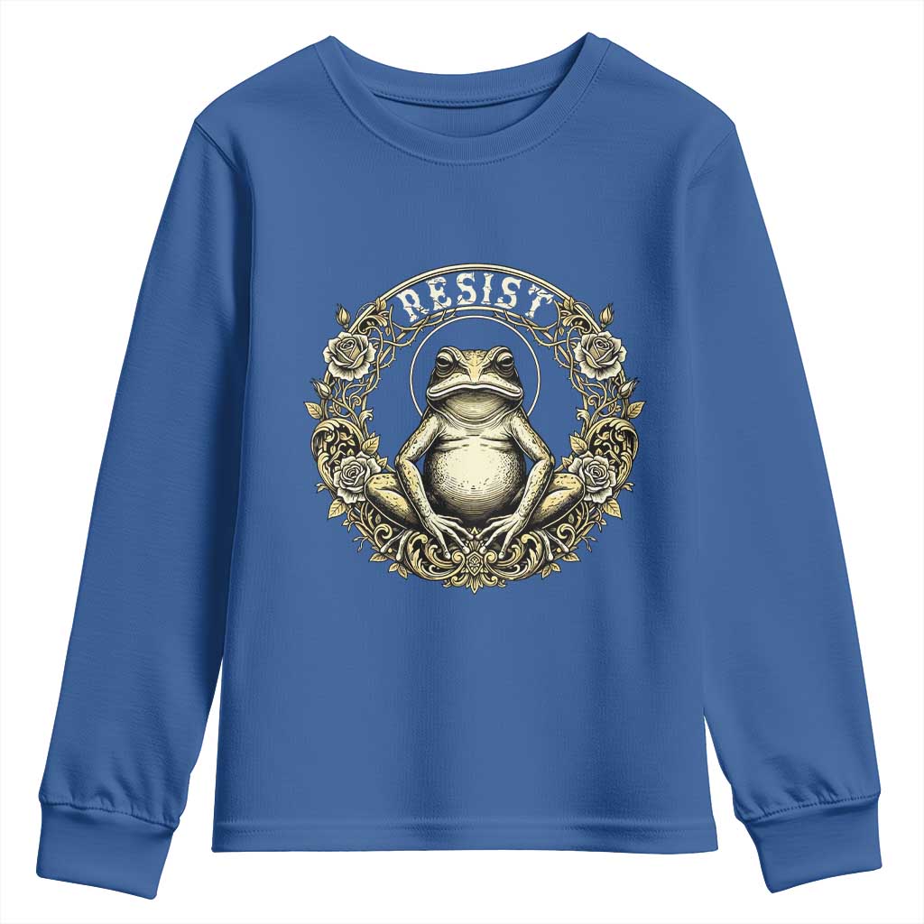 Zen Frog Resist Youth Sweatshirt Sacred Resistance Protest Ornate Style Graphic TS02 Royal Blue Print Your Wear