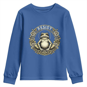 Zen Frog Resist Youth Sweatshirt Sacred Resistance Protest Ornate Style Graphic TS02 Royal Blue Print Your Wear