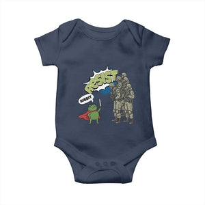 Funny Frog Protest Comic Graphic Baby Onesie Ribbit Resist Stand Against TS02 Navy Print Your Wear