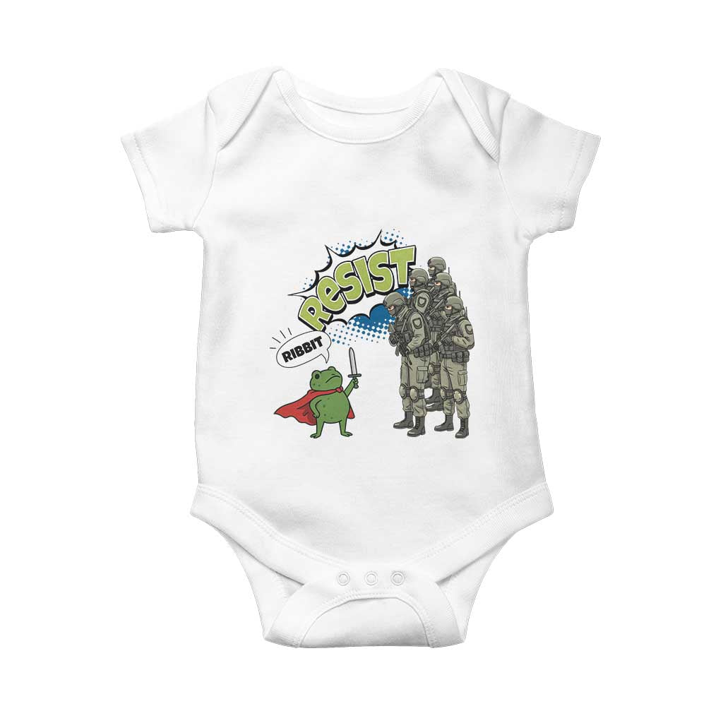 Funny Frog Protest Comic Graphic Baby Onesie Ribbit Resist Stand Against TS02 White Print Your Wear