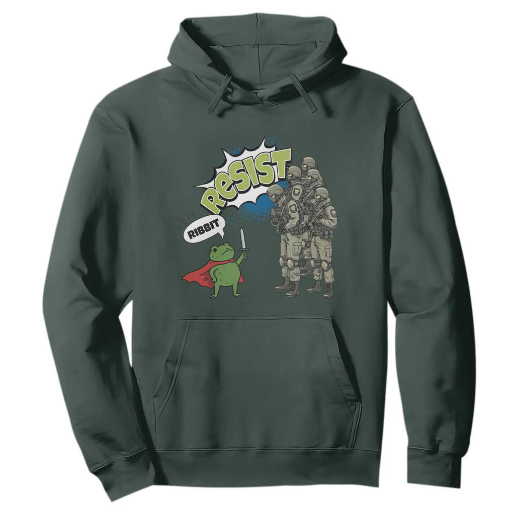 Funny Frog Protest Comic Graphic Hoodie Ribbit Resist Stand Against TS02 Dark Forest Green Print Your Wear