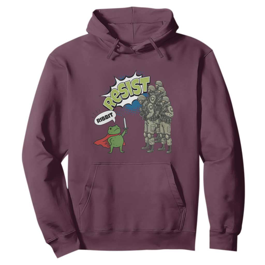 Funny Frog Protest Comic Graphic Hoodie Ribbit Resist Stand Against TS02 Maroon Print Your Wear