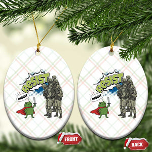 Funny Frog Protest Comic Graphic Ceramic Ornament Ribbit Resist Stand Against - Print Your Wear