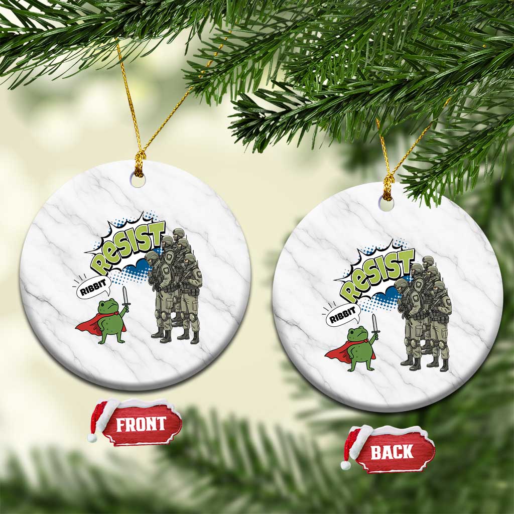 Funny Frog Protest Comic Graphic Ceramic Ornament Ribbit Resist Stand Against - Print Your Wear