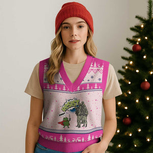 Funny Frog Protest Comic Graphic V-Neck Knit Sweater Vest Ribbit Resist Stand Against TS02 Hot Pink Print Your Wear