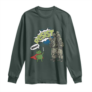 Funny Frog Protest Comic Graphic Long Sleeve Shirt Ribbit Resist Stand Against TS02 Dark Forest Green Print Your Wear