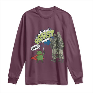 Funny Frog Protest Comic Graphic Long Sleeve Shirt Ribbit Resist Stand Against TS02 Maroon Print Your Wear