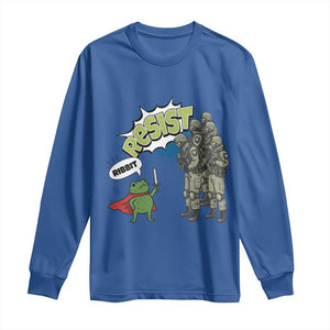 Funny Frog Protest Comic Graphic Long Sleeve Shirt Ribbit Resist Stand Against TS02 Royal Blue Print Your Wear