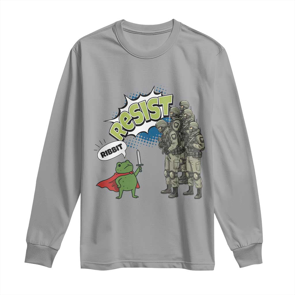 Funny Frog Protest Comic Graphic Long Sleeve Shirt Ribbit Resist Stand Against TS02 Sport Gray Print Your Wear
