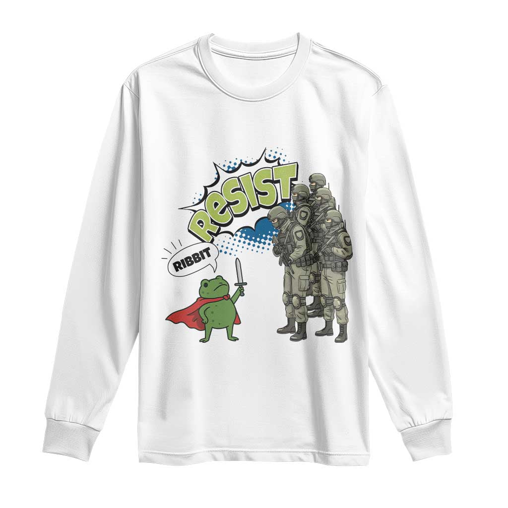 Funny Frog Protest Comic Graphic Long Sleeve Shirt Ribbit Resist Stand Against TS02 White Print Your Wear