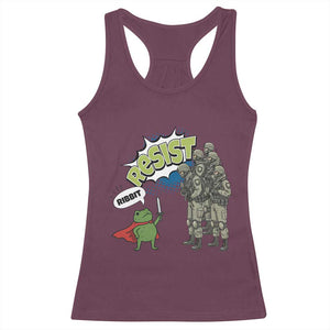 Funny Frog Protest Comic Graphic Racerback Tank Top Ribbit Resist Stand Against TS02 Maroon Print Your Wear