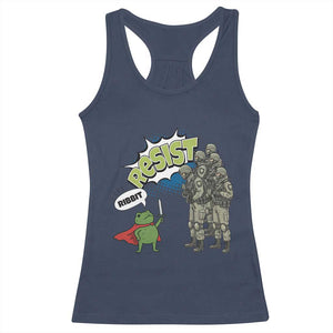 Funny Frog Protest Comic Graphic Racerback Tank Top Ribbit Resist Stand Against TS02 Navy Print Your Wear