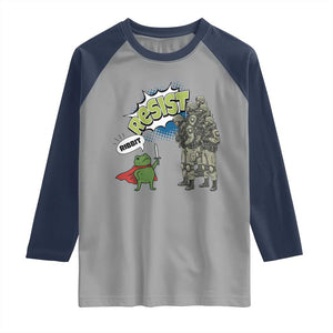 Funny Frog Protest Comic Graphic Raglan Shirt Ribbit Resist Stand Against TS02 Sport Gray Navy Print Your Wear